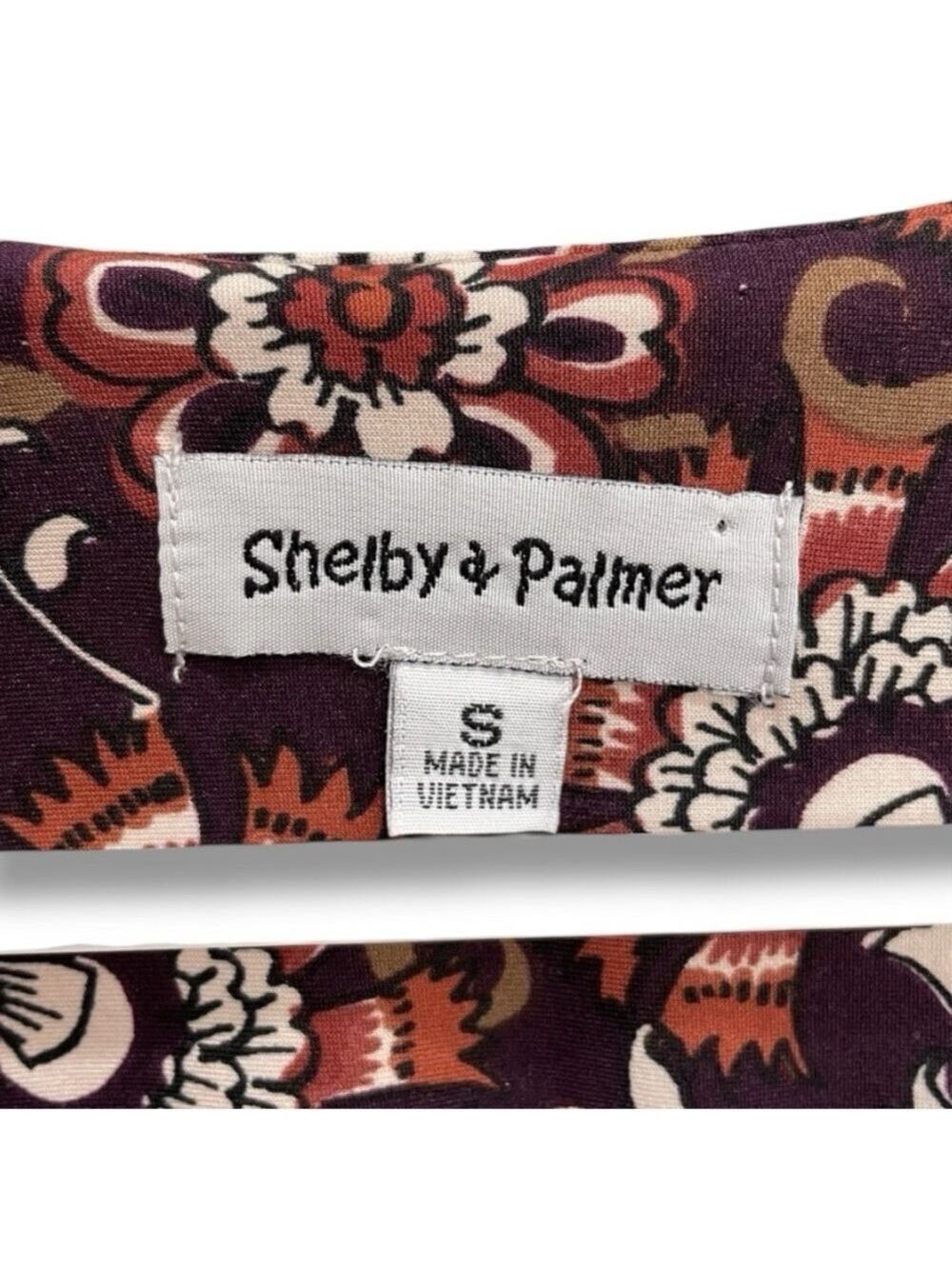 Shelby & Palmer Burgundy Floral Fit & Flare Midi Dress 3/4 Sleeve Women’s Small - Picture 7 of 9